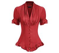 Scarlet Darkness Damen Mittelalter Rüschenbluse Kurzarm Gothic Spitzen Shirt für Party