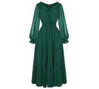 SCARLET DARKNESS Damen Renaissance Kleid Langarm Maxi Kleid Schulterfrei Mittelalter Corsagenkleid Hochzeit Dunkelgrün S