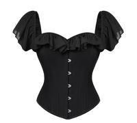 SCARLET DARKNESS Damen Renaissance Korsett Herzausschnitt mit Rüschen Corset Chiffon Kurzarm Corsage Lace-up Piraten Corset Top Schwarz 42