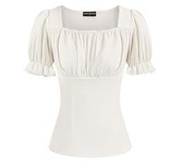 Scarlet Darkness Damen Renaissance Shirt Puffärmel quadratischer Ausschnitt Vintage Bluse, B-weiß, Mittel