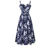 SCARLET DARKNESS Damen Sommerkleid Lang Ärmellos Blumendruck Chiffonkleid Spaghettiträger Strandkleid mit Taschen
