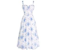 SCARLET DARKNESS Damen Sommerkleid Lang Ärmellos Blumendruck Chiffonkleid Spaghettiträger Strandkleid mit Taschen