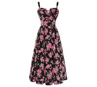 SCARLET DARKNESS Damen Sommerkleid Lang Ärmellos Blumendruck Chiffonkleid Spaghettiträger Strandkleid mit Taschen Schwarz Blumen S