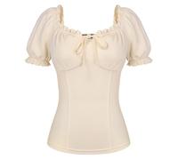 SCARLET DARKNESS Damen Viktorianische Korsett Bluse Mittelalter Sommer Kurzarm Rüschenbluse Aprikose L