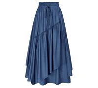 Scarlet Darkness Lange Röcke für Damen, Renaissance-Kostüm, Piraten-Maxirock, Übergröße mit Taschen, Denim Blau, Groß