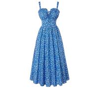 SCARLET DARKNESS Leicht Chiffonkleid Damen Blumenprint Sommer Midikleid Causal Standkleid Schwung Cottagecore Sundress Blau-Weiß S