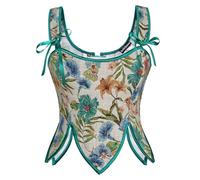 SCARLET DARKNESS Mittelalter Cottagecore Korsage für Kleid Damen Retro mit Schnürung Tachtenmieder Blau Grün Blumen 40