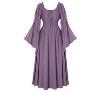 SCARLET DARKNESS Mittelalter Damen Bodenlanges Kleid Langer Glockenärmel Quadratischer Ausschnitt Schulterfrei Kleider Lila XL