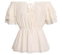 SCARLET DARKNESS Mittelalter Damen Rüschenbluse Elegant Lace Up Country Dirndl Bluse Aprikose L