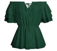 SCARLET DARKNESS Mittelalter Damen Rüschenbluse Elegant Lace Up Country Dirndl Bluse Dunkelgrün L