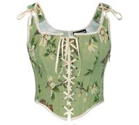 SCARLET DARKNESS Renaissance Damen Vintage Weste Elegant mit Schnürung Öse Fishbone Mittelalter Mieder Grün Blumen 38