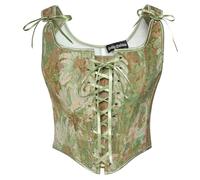 SCARLET DARKNESS Renaissance Damen Vintage Weste Elegant mit Schnürung Öse Fishbone Mittelalter Mieder Gelb Grün Blumen 38