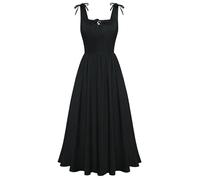 Scarlet Darkness Renaissance-Kleid für Damen, mittelalterliches Korsettkleid, quadratischer Ausschnitt, lässiges Sommerkleid, Schwarz, Groß