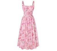 SCARLET DARKNESS Sommerkleid Damen Lang Spaghettiträger Strandkleid Ärmellos Blumendruck Chiffonkleid mit Taschen