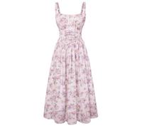 SCARLET DARKNESS Sommerkleid Damen Lang Spaghettiträger Strandkleid Ärmellos Blumendruck Chiffonkleid mit Taschen Rosa Blumen L