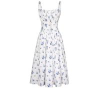 SCARLET DARKNESS Sommerkleid Damen Spaghetti Lange Boho Kleid Vintage Milkmaid Country Kleid Blau-Weiß Blumen XL
