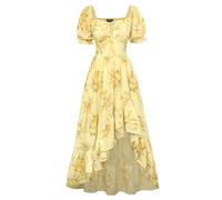 SCARLET DARKNESS Sommerkleid Damen Viktorianisches A-Linie Blumenkleid Puffärmel Kurzarm mit Rüschen Corsagenkleid Gelbe und Gelbe Blumen XL