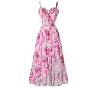 Scarlet Darkness Sommerkleider für Damen 2026, Blumen-Korsett, Hochzeitsgästekleid, Rüschen, Maxikleid mit Taschen, Pink/große Blumen, Mittel