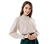 Scarlet Darkness, Viktorianische Bluse für Damen, Baumwolle, Langarm, im Renaissance-Stil, Light Apricot, XX-Large