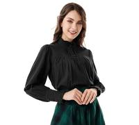 Scarlet Darkness Viktorianische Bluse für Frauen Baggy Baumwolle Langarm Renaissance Shirt, Schwarz, Mittel