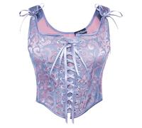 SCARLET DARKNESS Wikinger Korsett Shapewear Schulterfrei mit Reißverschluss Weste Brust Binder Lila Jacquard 42