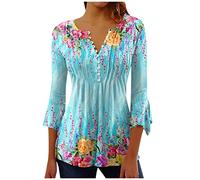 SCBFDI Basic Shirt Damen, Tops für Frauen Casual Sommer 3/4 Ärmel Schick | Lässige Blusen V-Ausschnitt Glockenärmel Business-Arbeitshemden Boho-Kleidung