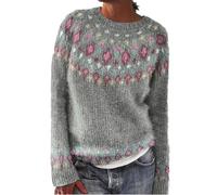 SCBFDI Norweger Pullover Damen, Fair Isle Pullover Damen Elegant Rundhals Pullover Basic Langarmshirt Bunte Strickpullover Casual mit Aufdruck GroßE GrößEn Warm Winter Jumpers