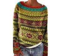 SCBFDI Norweger Pullover Damen, Fair Isle Pullover Damen Elegant Rundhals Pullover Basic Langarmshirt Bunte Strickpullover Casual mit Aufdruck GroßE GrößEn Warm Winter Jumpers