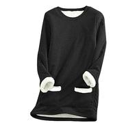 SCBFDI Pullover Damen Winter Warm Sherpa Lined Teddy Fleece Pullover Long | Sleeve Jumper Crew Neck Plain Basic Plush Thermal Underwear