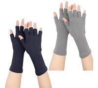 Scettar 2 Paar Halbfingerhandschuhe für Damen, Handschuhe ohne Finger, fingerlos, Halbfinger, Winter, lange Ärmel, Handschuhe, Strickhandschuhe, warme Winterhandschuhe, Herbst, Schwarz + Hellgrau, 22