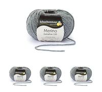 Schachenmayr Merino Extrafine 120, 50G medium grey heather Handstrickgarne (Packung mit 4)