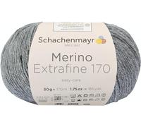 Schachenmayr Merino Extrafine 170 9807551-00092 mittelgrau Handstrickgarn, Schurwolle