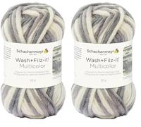 Schachenmayr Wash+Filz-It! Multicolor, 50G Natur-grau Filzgarne (Packung mit 2)