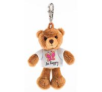 Schaffer 2528 Plüsch-Schlüsselanhänger Teddy mit T-Shirt Be Happy Anhänger, Braun, circa 11 cm