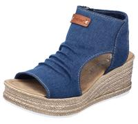 Schaftsandale RIEKER, Damen, Gr. 40, blau (jeansblau), Textil, Schuhe Schaftsandale, Keilsandalette, Sommerschuh, Plateausohle, in veganer Verarbeitung (57902963-40)