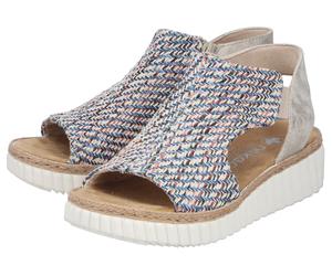Schaftsandale RIEKER, Damen, Gr. 43, bunt (beige multi), Lederimitat, Textil, Flechtoptik, metallic, Schuhe Schaftsandale, Sommerschuh, Urlaubsschuh, Plateausandale mit Reißverschluss (74756141-43) be