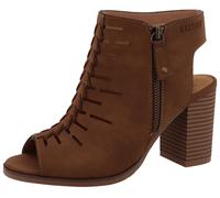 Schaftsandalette MUSTANG SHOES "Louise", Damen, Gr. 37, braun (cognac), Lederimitat, Textil, Schuhe, Blockabsatz, Sommerschuh mit modischen Cut-Outs (83452735-37) cognac