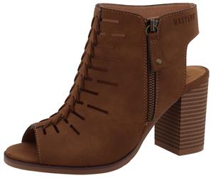 Schaftsandalette MUSTANG SHOES "Louise", Damen, Gr. 37, braun (cognac), Lederimitat, Textil, Schuhe, Blockabsatz, Sommerschuh mit modischen Cut-Outs (83452735-37) cognac