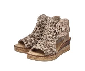 Schaftsandalette RIEKER, Damen, Gr. 37, beige, Nubuklederimitat, Textil, Schuhe, Keilsandale, Sommerschuh, Plateausandalette mit Blüte (70914666-37) beige