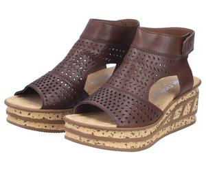 Schaftsandalette RIEKER, Damen, Gr. 38, dunkelbraun, Lederimitat, Schuhe, Sommerschuh, Urlaubsschuh, Keilsandale mit Perforation (77691861-38) dunkelbraun