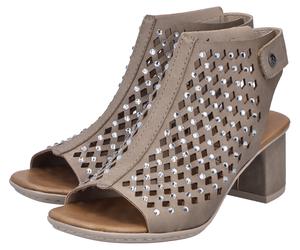 Schaftsandalette RIEKER, Damen, Gr. 39, beige, Nubuklederimitat, unifarben, Schuhe, Sommerschuh, Urlaubsschuh mit Klettverschluss und Glitzersteinchen (16253503-39) beige