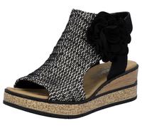 Schaftsandalette RIEKER, Damen, Gr. 40, schwarz, kombiniert, Nubuklederimitat, Textil, Schuhe, Keilsandale, Sommerschuh, Plateausandalette mit Blüte (73188040-40) schwarz, kombiniert