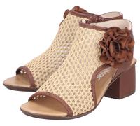 Schaftsandalette RIEKER, Damen, Gr. 42, braun (braun, beige), Lederimitat, Textil, Schuhe, Sommerschuh, Urlaubsschuh mit dekorativer Blüten-Verzierung (79008329-42) braun, beige