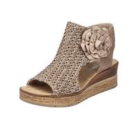 Schaftsandalette RIEKER, Damen, Gr. 37, beige, Nubuklederimitat, Textil, Schuhe, Keilsandale, Sommerschuh, Plateausandalette mit Blüte (70914666-37) beige