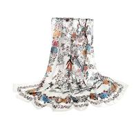 Schal aus 100% reiner Maulbeerseide, 109,2 x 109,2 cm, groß, quadratisch, leicht, Kopftuch, für Damen, mit Geschenkverpackung, Weiss/opulenter Garten, 109 cm