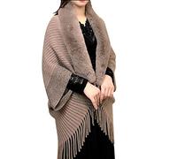 Schal Damen Damen gestrickt locker verdickter Schal Mantel Kunstplüschkragen Schal Wickel Quaste Fransen Wraps passender Cardigan Pullover unregelmäßiger Saum Multifunktionstuch Schal (B, One Size)