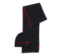 Schal HUGO "Zaschel Set", Herren, schwarz 001, Strick, Materialmix, kontrastfarbene Details, Modetücher Schal, aus Schurwollmix (68830546-0) schwarz 001