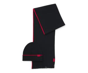 Schal HUGO "Zaschel Set", Herren, schwarz 001, Strick, Materialmix, kontrastfarbene Details, Modetücher Schal, aus Schurwollmix (68830546-0) schwarz 001