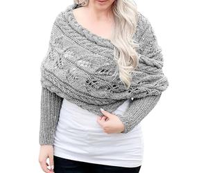 Schal Mit Ärmeln Für Damen Übergröße Dicker Dreieckschal Wickelpullover Gestrickter Strickschal Stola Elegant Hohlraum Trachtenschal Strickjacke Sweater Wrap Scarf Tücher Schals Pink Orange 3xl 4xl