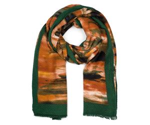 Schal STYLEBREAKER "Plissierter Schal mit Pinselstrich Muster", Damen, grün (dunkelgrün, cognac, schwarz), Obermaterial: 100% Polyester PES., Modisch, Modetücher Schal (49387908-0) dunkelgrün, cognac,